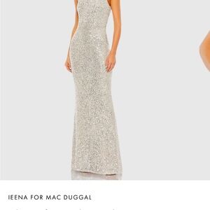 Mac Duggal Silver Sequin Maxi Dress